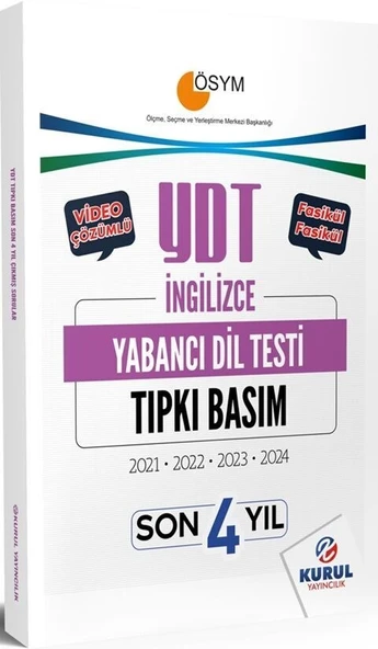 Kurul Yayıncılık YDT İngilizce Son 4 Yıl Tıpkı Basım Çıkmış Sorular ve Video Çözümleri