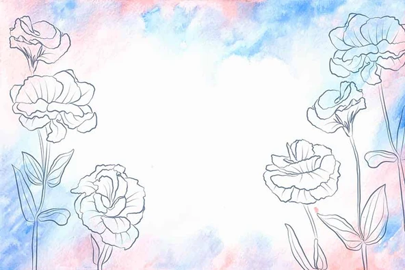 Mavi Pembe Soft Suluboya Çiçek Duvar Kağıdı - Resim 7