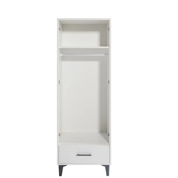 Dolap, Blesk 2 Kapaklı Çekmeceli Raflı Beyaz Dolap Gardırop - 4