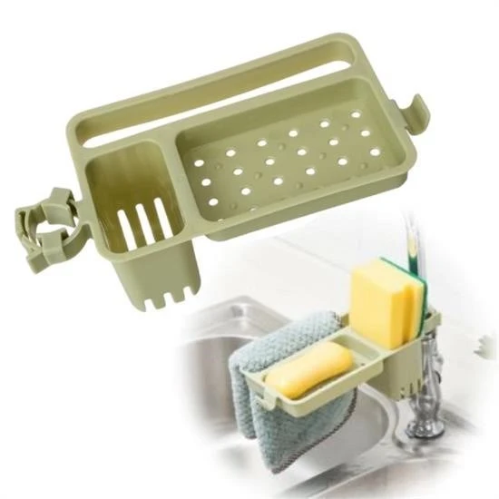 Musluğa Takılan Sünger Havlu Askılı Sabun Hazneli mutfak Banyo Lavabo Düzenleyici Organizer - 5