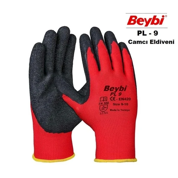 Beybi PL-9 Örme Kırmızı Siyah Nitril Eldiven - 4