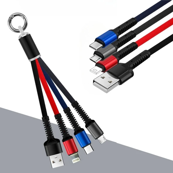 Işıklı Anahtarlık Model 3 in 1 USB Çıkışlı MİKRO,TYPE-C ve  Uyumlu Şarj Kablosu - 2
