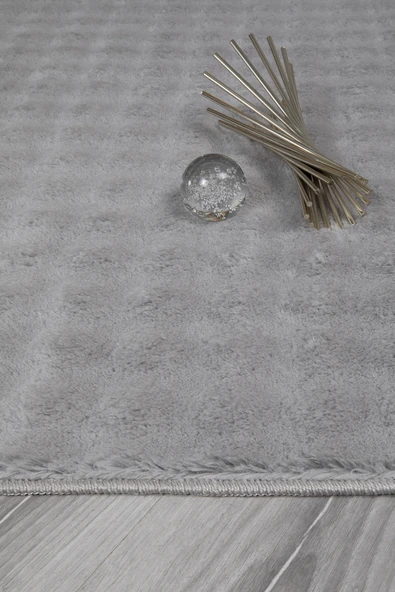 Bubble Yuvarlak Gri Uzun Tüylü Yumuşak Peluş Kaymaz Yıkanabilir Salon Oturma Odası Balkon Halısı - 2