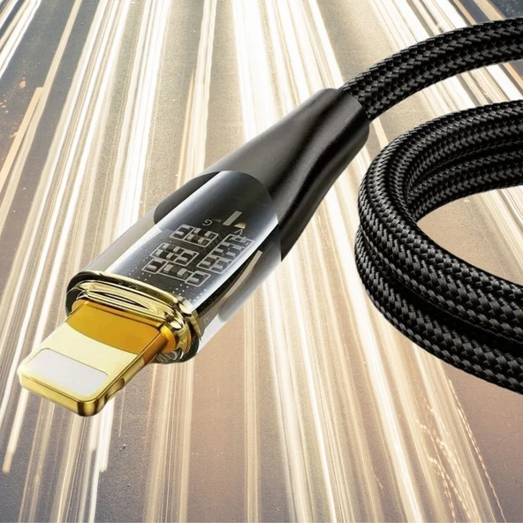 Led Işık Uçlu Sağlam İp Kablolu USB to Lightning Hızlı Şarj Kablosu - 4