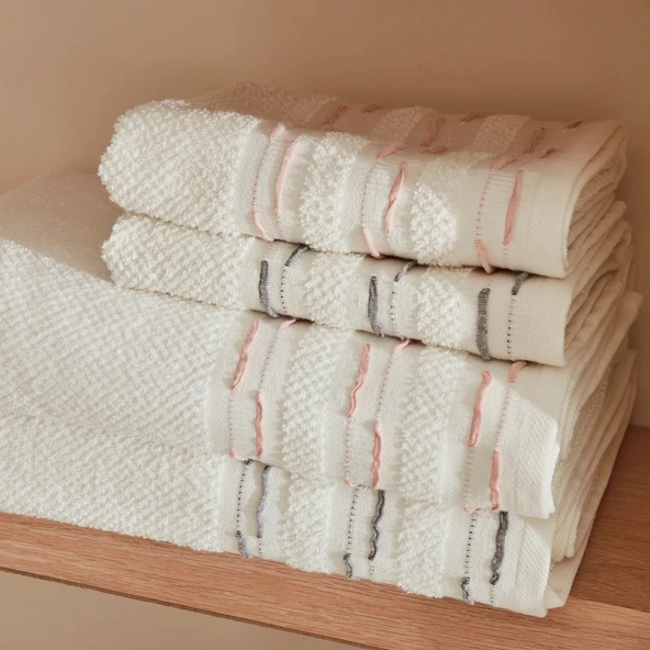 Karaca Home Dena %100 Pamuk Aile Banyo Seti Offwhite - 4