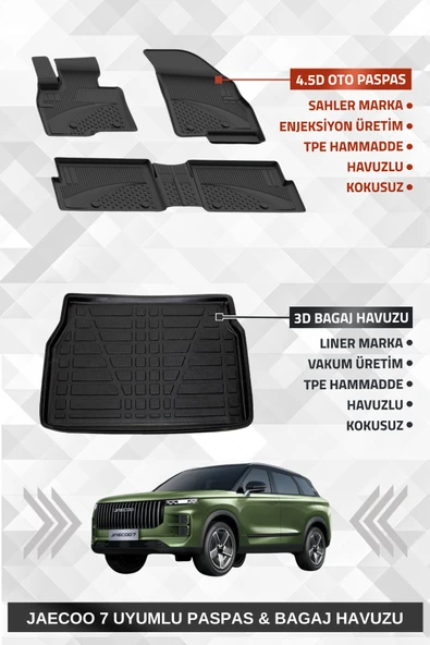 Sahler Jaecoo 7 4x4 2024+ Uyumlu 4.5d Premium Havuzlu Oto Paspas ve Liner Marka 3D Bagaj Havuzu ürün görseli