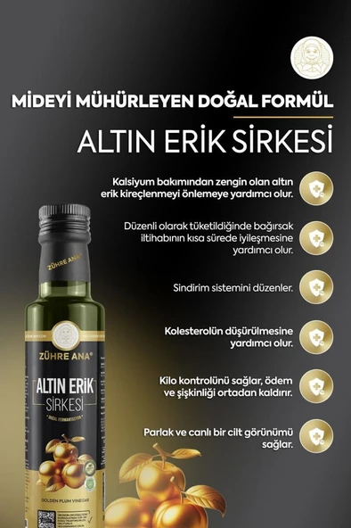 Zühre Ana Mirabelle Altın Erik Sirkesi Doğal Fermantasyon Prebiyotik Form Sirkesi 250 Ml - 2