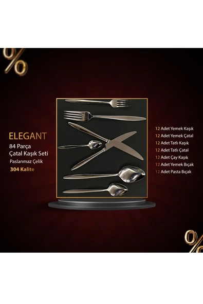 Evstar Elegant 84 Parça 12 Kişilik Paslanmaz Çelik 304 Kalite Çatal Bıçak Kaşık Takımı - 2