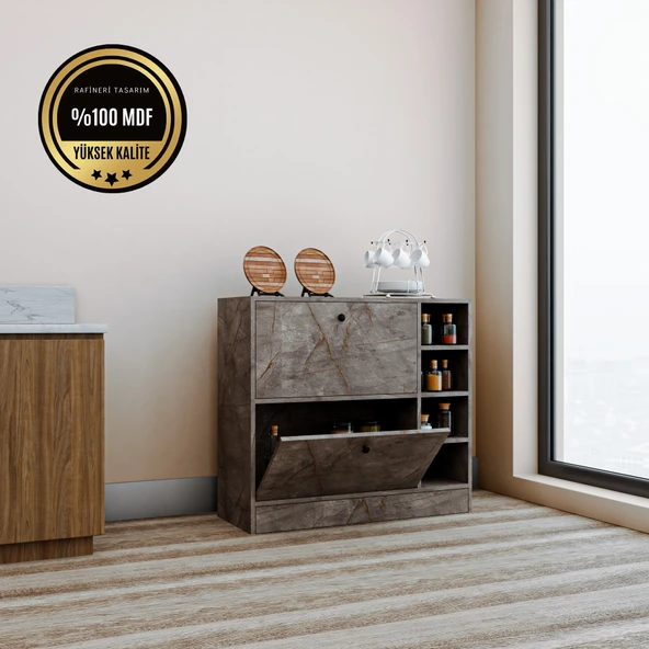 Lima MDF Kahve Köşesi Kiler Dolabı Çok Amaçlı Dolap Mutfak Dolabı - 12