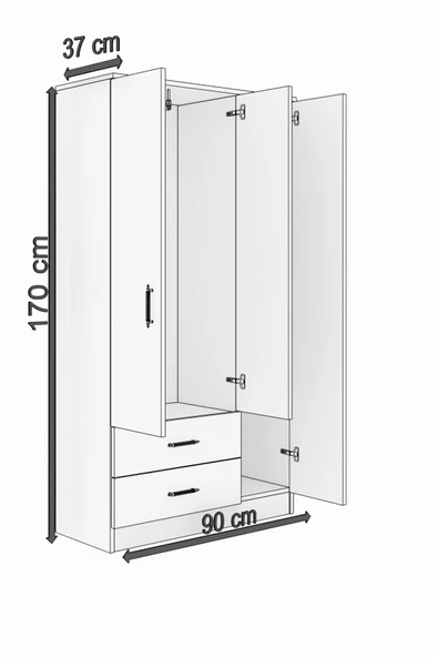 ABETE  3 Kapılı 2 Çekmeceli Gardırop(Elbise Dolabı-Yüklük) / Atlantik Çam - 4