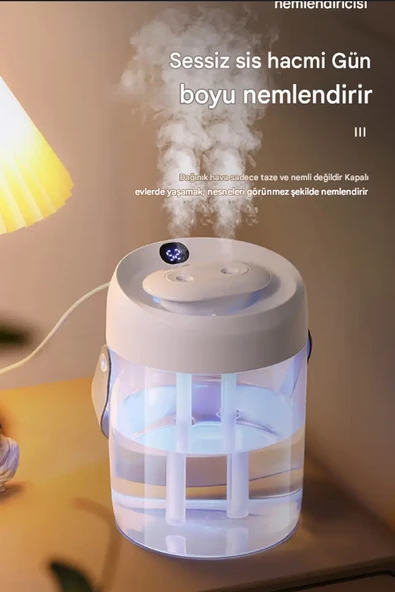 QASUL 2L Çift Sprey Dijital Göstergeli Hava Nemlendirici İle Uçucu Yağ Difrözü Ve USB Gece Lambası - 2