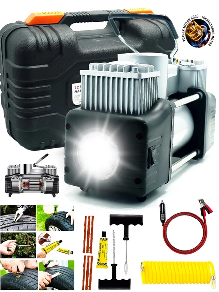 Profesyonel Çift Pistonlu 12 V 150 Psi Dakikada 85 Lt Araç Araba Lastik Bot Şişirme Kompresörü - 3