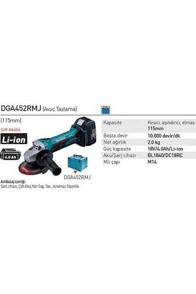 Makita Dga452Rmj Akülü Avuç Taşlama - 3