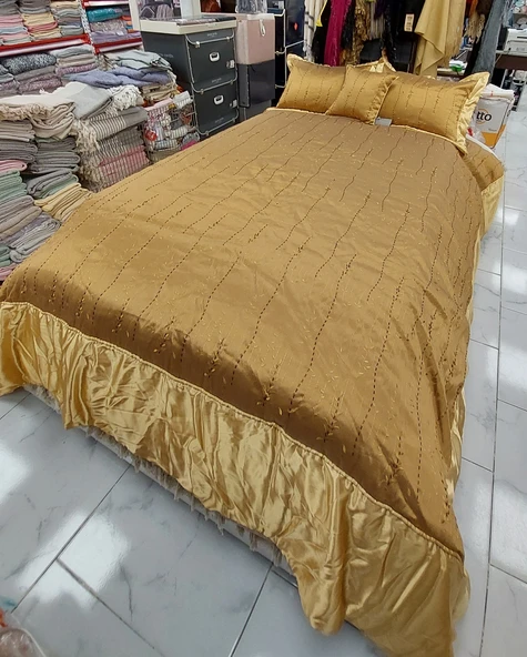 Wilitton Lüx Abiye Battal Çift Kişilik Yatak Örtüsü (270x280)-Bihter Hardal - 3