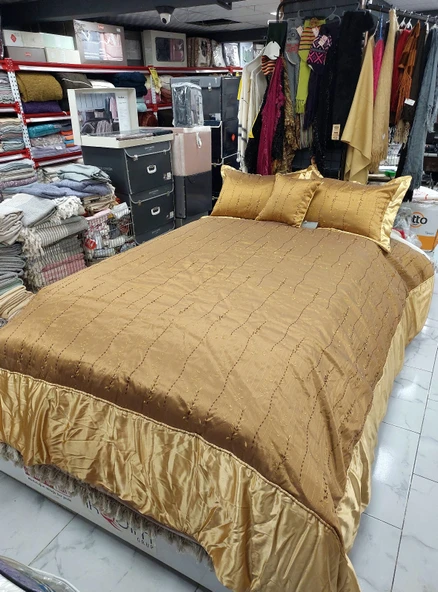 Wilitton Lüx Abiye Battal Çift Kişilik Yatak Örtüsü (270x280)-Bihter Hardal