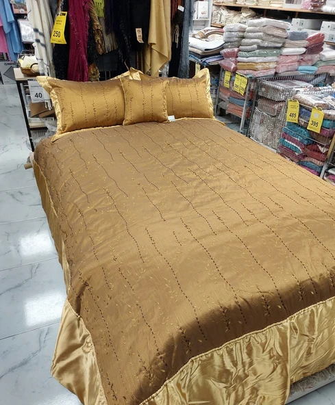 Wilitton Lüx Abiye Battal Çift Kişilik Yatak Örtüsü (270x280)-Bihter Hardal - 2