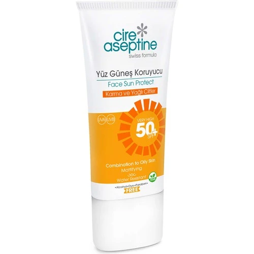 Cire Aseptine Yüz Güneş Koruyucu Karma ve Yağlı Ciltler 50+SPF 50 ml
