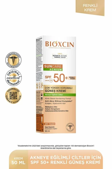 Bioxcin Sun Care Akneye Eğilimli Ciltler Için Renkli Güneş Kremi 50 Spf