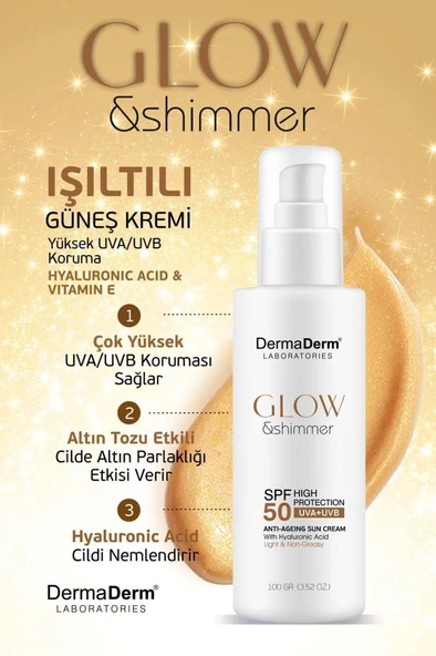Dermaderm Glow ve Shimmer Simli Güneş Kremi Spf 50 100 GR - 2