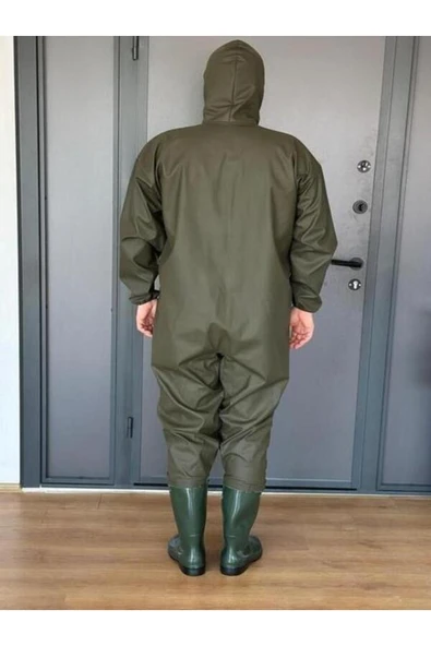 AHSEN EXPORT  PVC Su Geçirmez Kapuşonlu, Çizmeli Boy Tulum - 3