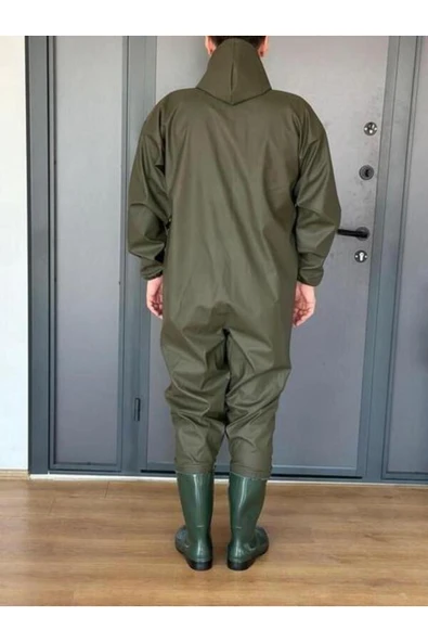 AHSEN EXPORT  PVC Su Geçirmez Kapuşonlu, Çizmeli Boy Tulum - 4