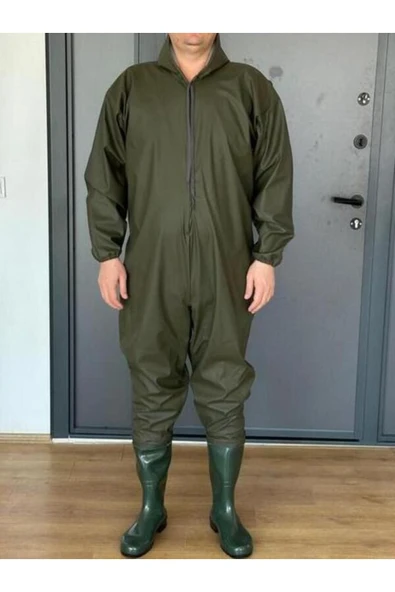 AHSEN EXPORT  PVC Su Geçirmez Kapuşonlu, Çizmeli Boy Tulum - 5