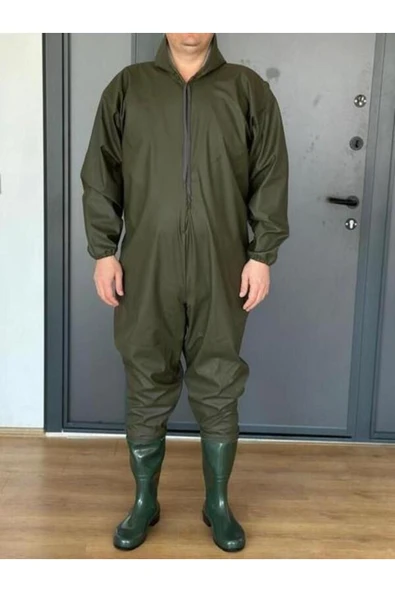 AHSEN EXPORT  PVC Su Geçirmez Kapuşonlu, Çizmeli Boy Tulum - 2