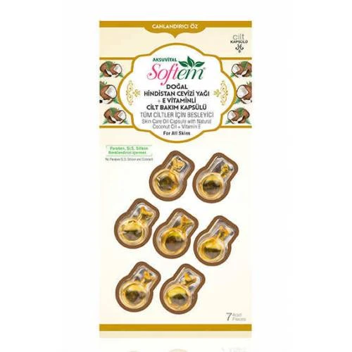 Softem Doğal Hindistan Cevizi Yağı E Vitaminli Cilt Bakım Kapsülü 7 Kapsül