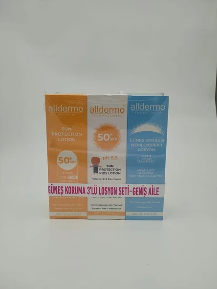 Alldermo Güneş Koruma 3'lü Losyon Seti Geniş Aile
