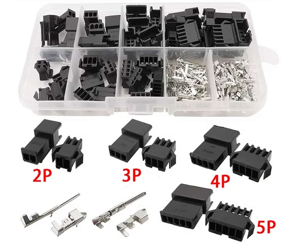 JST SM Konnektör Set 200 Parça Set Kutulu 2 3 4 5 Pin Erkek Dişi Terminal Konnektör Sıkmalı Pin Elektrik Tel Bağlantısı Kablo Dron Led Elektrikli Bisiklet Scooter Araba - Resim 2