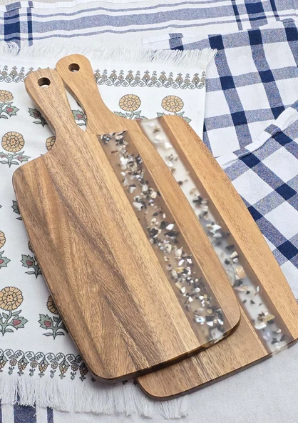 2'li Akasya Kesme Tahtası Takımı - Dikdörtgen Kesim Tahtası Seti - 45 + 40 CM, 2 Parça - 3