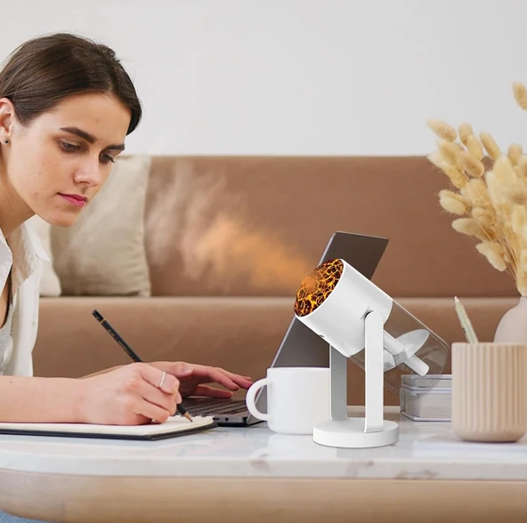 QASUL Projektör Görünümlü  RGB Işıklı Gece Lambası ve Buhar Makinesi Bir Arada Ev Ofis İçin - 4