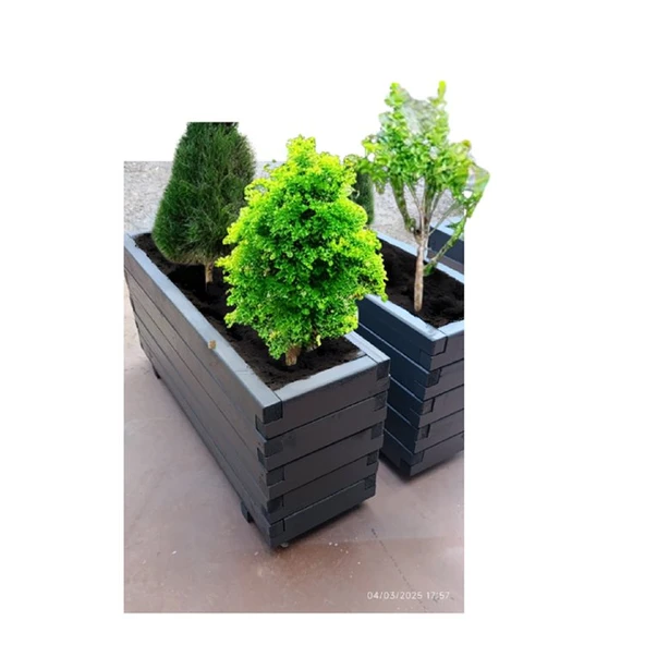 Ahşap Saksı ; Gardenya Antrasit Gri 100X30x45 - 4