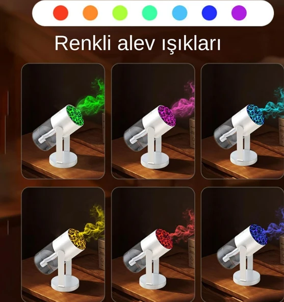 QASUL Projektör Görünümlü  RGB Işıklı Gece Lambası ve Buhar Makinesi Bir Arada Ev Ofis İçin - 2