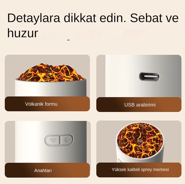 QASUL Projektör Görünümlü  RGB Işıklı Gece Lambası ve Buhar Makinesi Bir Arada Ev Ofis İçin - 5