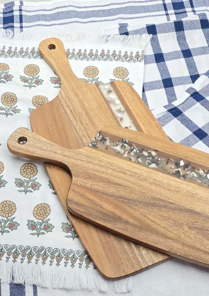 2'li Akasya Kesme Tahtası Takımı - Dikdörtgen Kesim Tahtası Seti - 45 + 40 CM, 2 Parça - 4