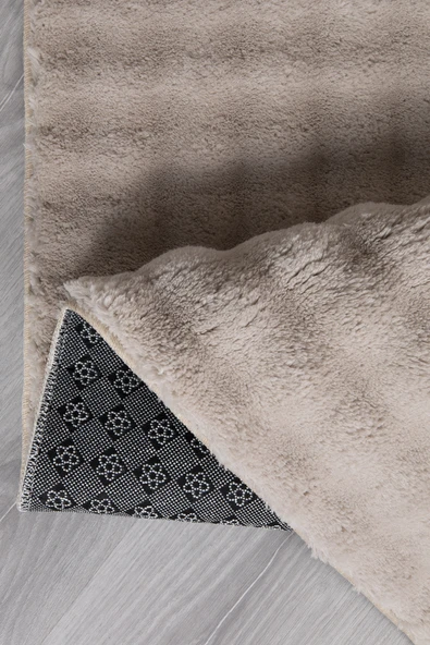 Bubble Yuvarlak Bej Uzun Tüylü Yumuşak Peluş Kaymaz Yıkanabilir Salon Oturma Odası Balkon Halısı - 3