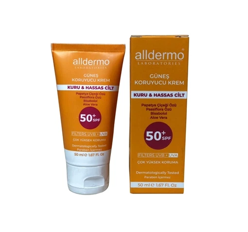 Alldermo SPF 50+ Kuru Hassas Cilt Krem 50 ml Tüp