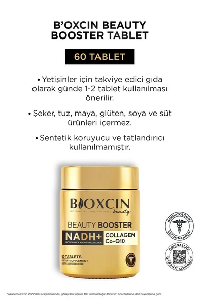 Bioxcin Beauty Booster 60 Tablet - Kolajen Nadh+ Co Q10 Glutatyon Biotin Astaksantin - 8