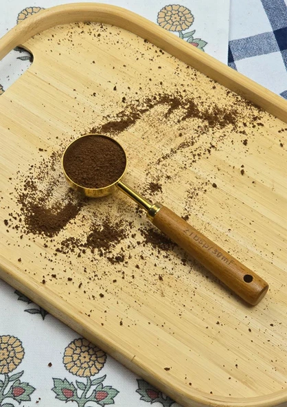 Ahşap Saplı Gold Ölçü Kaşığı Takımı - 2'li Kahve Ölçüm Kaşığı - 30 + 60 ML - 4