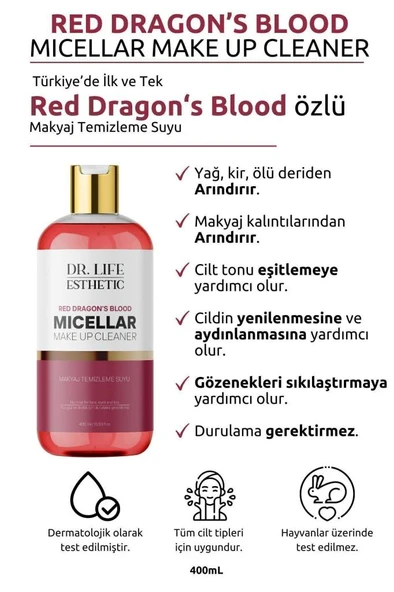Dr. Lıfe Esthetic Red Dragon’s Blood Micellar Gözenek Sıkılaştırıcı Makyaj Temizleme Suyu 400ml - 3