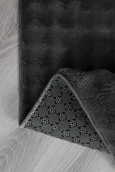 Bubble Yuvarlak Antrasit Uzun Tüylü Yumuşak Peluş Kaymaz Yıkanabilir Salon Oturma Odası Balkon Halısı - Resim 3