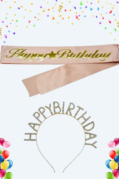 Happy Birthday Yazılı Kuşak Ve Taşlı Taç