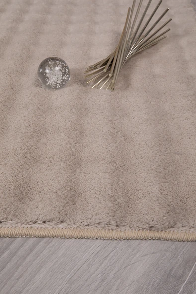 Bubble Yuvarlak Bej Uzun Tüylü Yumuşak Peluş Kaymaz Yıkanabilir Salon Oturma Odası Balkon Halısı - 2