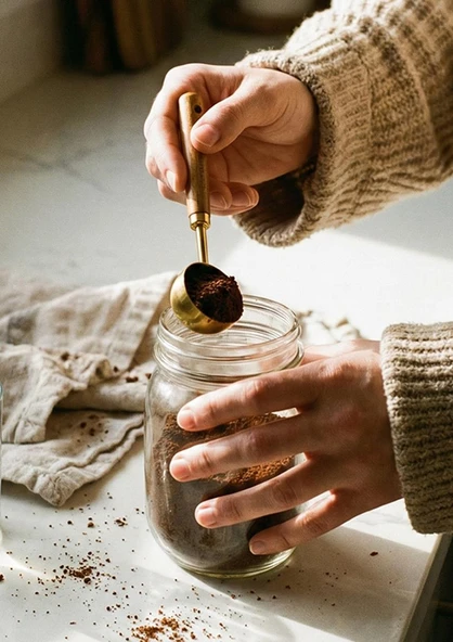 Ahşap Saplı Gold Ölçü Kaşığı Takımı - 2'li Kahve Ölçüm Kaşığı - 30 + 60 ML - Resim 3