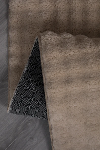 Bubble Yuvarlak Açık Bej Uzun Tüylü Yumuşak Peluş Kaymaz Yıkanabilir Salon Oturma Odası Balkon Halısı - Resim 2