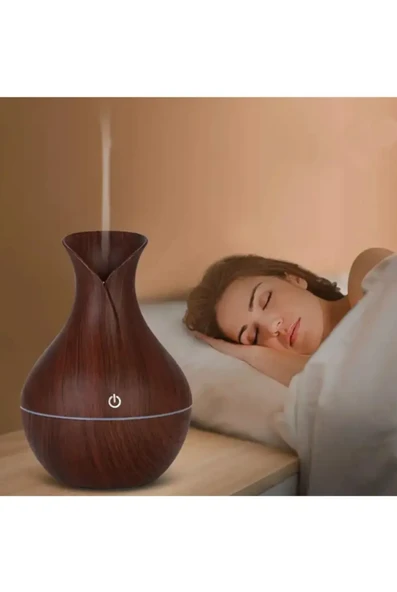 QASUL Ahşap Vazo Görünümlü7 Led Işıklı Aromatik Oda Kokusu Hava Nemlendirici - 4