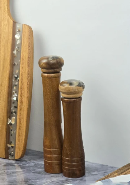 Akasya Baharat Değirmeni Takımı - Tuzluk Seti - 25 + 20 CM