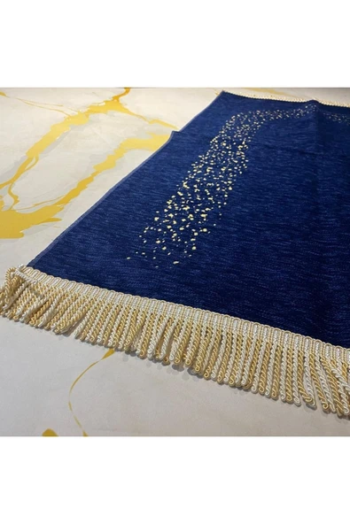 Gold Desenli Ultra Plus Şönil Namaz Seccadesi - Mavi - 2
