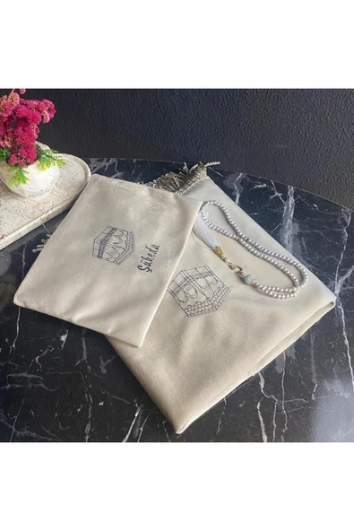 Minimal Kabe Desenli Çantalı Kadife Seccade - Resim 2